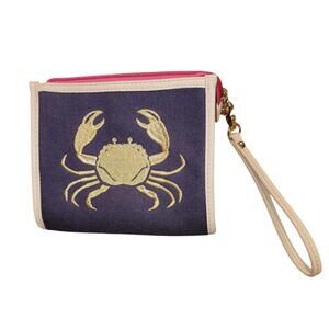 Spartina 449 Crab Maritime Wristlet Natural Linen Wallet New